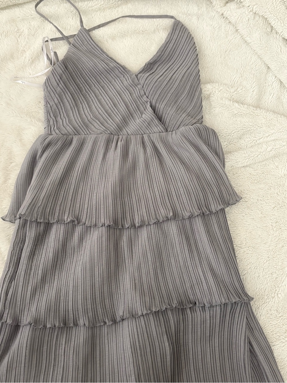 Lulu's Light Gray Pleated Tiered Dress